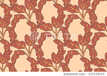 Botanical floral seamless pattern with leaves vector illustration. Colorful repeating brown foliage in beige background. Graphic design for Fashion Cover Textile Birthday Greeting Card Wedding Print Botanical floral seamless pattern with leaves vector illustration. Colorful repeating brown foliage in beige background. Graphic design for Fashion Cover Textile Birthday Greeting Card Wedding Print 125539514