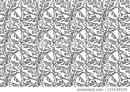 Line art floral seamless pattern with tropical leaves vector illustration. Hand drawn outline repeating foliage in white background. Graphic design for Cover Textile Fashion Birthday Wedding Greeting Line art floral seamless pattern with tropical leaves vector illustration. Hand drawn outline repeating foliage in white background. Graphic design for Cover Textile Fashion Birthday Wedding Greeting 125539520