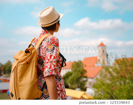 Woman Walking Through the Historic Center of Varazdin 125539643