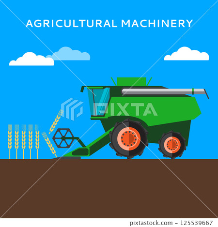 Agricultural combine machine is harvesting on the wheat field Agricultural combine machine is harvesting on the wheat field 125539667