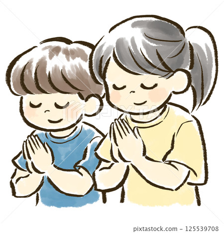 孩子們並肩站著祈禱 125539708