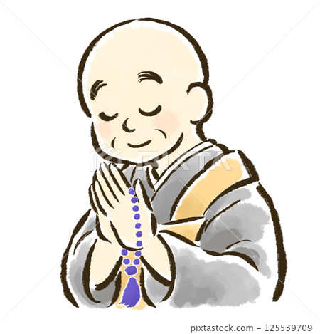 一名僧侶拿著念珠祈禱 一名僧侶拿著念珠祈禱 125539709