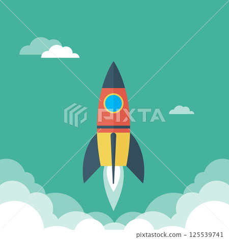 Ahead concept, rapid fly of the rocket in a cloudy sky Ahead concept, rapid fly of the rocket in a cloudy sky 125539741