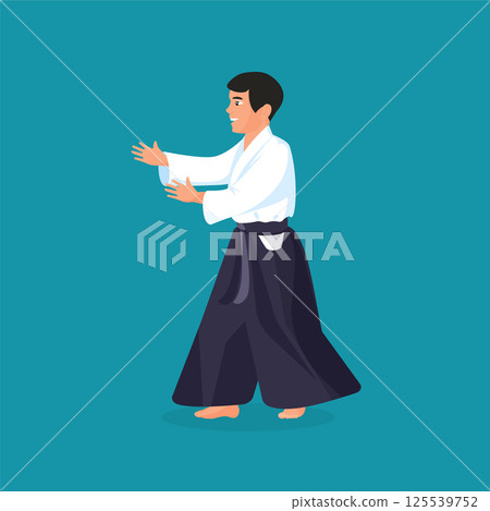 Man is practicing his defending skills in uniform 125539752