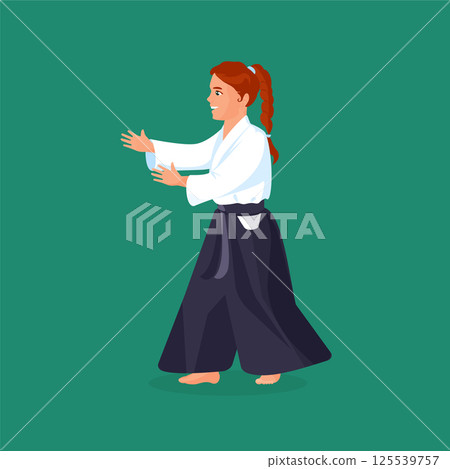 Woman is practicing her defending skills in uniform 125539757