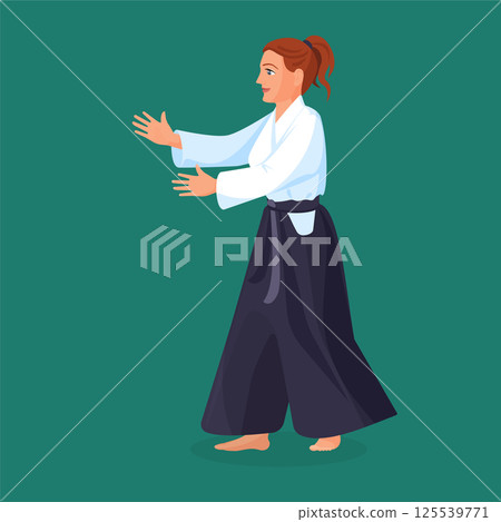 Woman is practicing her defending skills in uniform Woman is practicing her defending skills in uniform 125539771