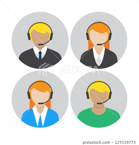 Set of icons with the callcenter agents talking through headset 125539773