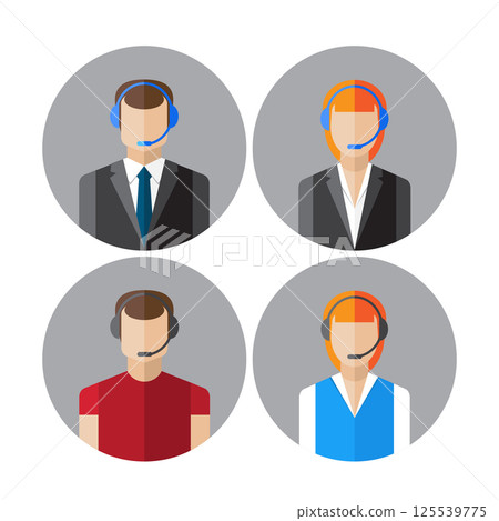 Set of icons with the callcenter agents talking through headset 125539775