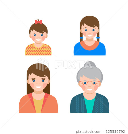 Set portraits showing the process of aging from child to senior 125539792