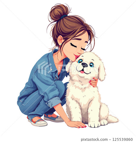 Vsai young woman kissing her adorable white puppy 125539860