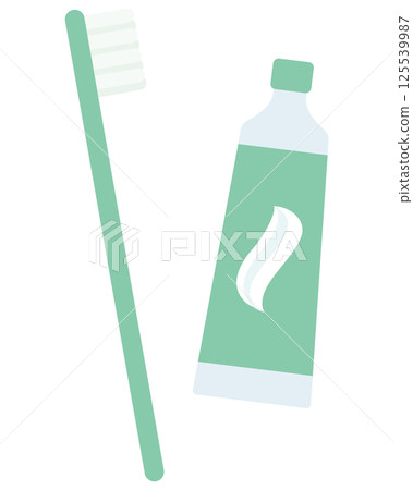 A simple green toothbrush and toothpaste illustration 125539987