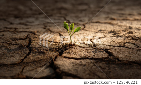 Green Sprout Growing Amid a Dry Cracked Earth Surface 125540221
