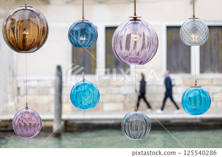 Colorful glass lamps in Murano restaurant Colorful glass lamps in Murano restaurant 125540286