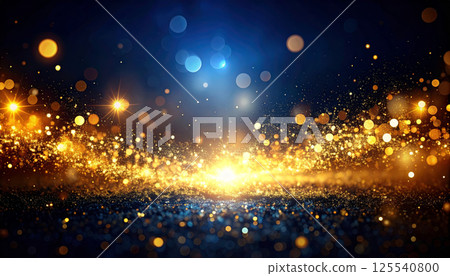 Magical bokeh lights and sparkling particles create mesmerizing scene in deep blue night sky, with soft golden hues illuminating atmosphere beautifully Magical bokeh lights and sparkling particles create mesmerizing scene in deep blue night sky, with soft golden hues illuminating atmosphere beautifully 125540800