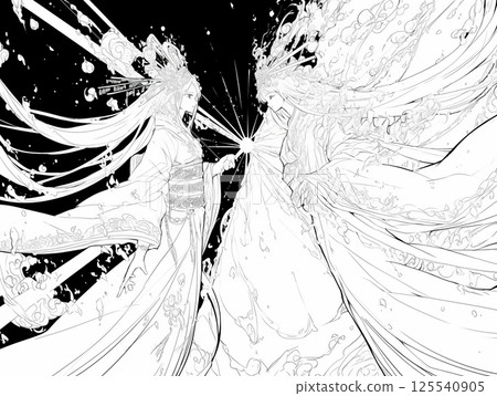 天照大神和月讀的描繪線條細膩，光與影的交會處充滿張力。 125540905