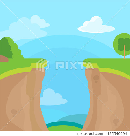 Abyss or cliff concept with trees, sky and clouds. Vector illustration. Abyss or cliff concept with trees, sky and clouds. Vector illustration. 125540994