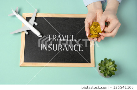 Travel insurance concept. Type of insurance that helps protect you against unexpected events or emergencies that can happen during trip, such as medical emergencies, trip cancellations, lost baggage. 125541103