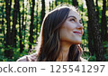 Woman forest sunlight spiritual awakening mindfulness practice nature therapy wellness journey meditation healing energy peaceful moment self discovery positive transformation 125541297