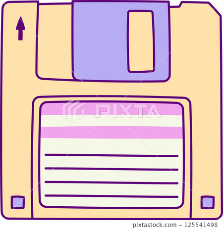 Retro Floppy Disk Hand Drawn Illustration with Outline Isolated on White Background. Vintage Analog Storage Medium. Vintage Aesthetic from 80s and 90s 125541498