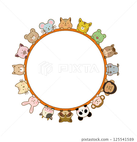 Hand-drawn animal face frame illustrations | Cute enclosure materials | Bears, cats, rabbits, etc. 125541589