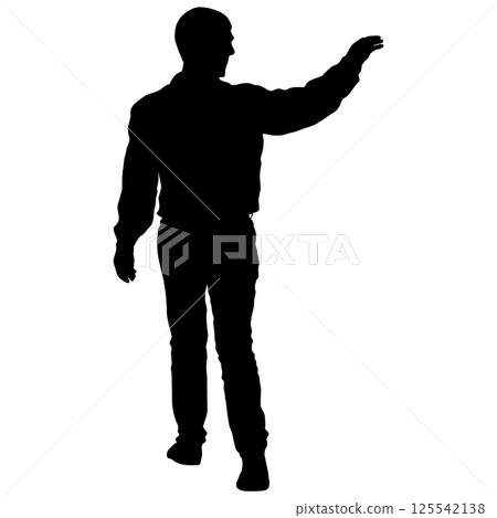 Man with raised arms isolated silhouette front view 125542138