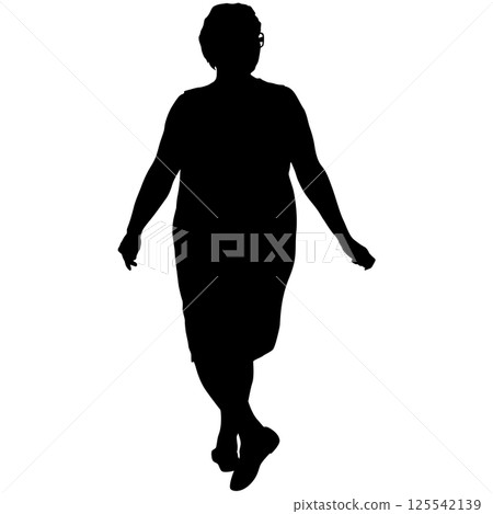 Walking young woman isolated silhouette front view Walking young woman isolated silhouette front view 125542139