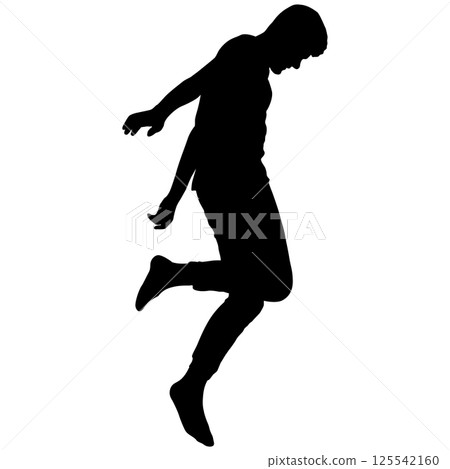 Man dancing in a jump isolated silhouette, front view 125542160