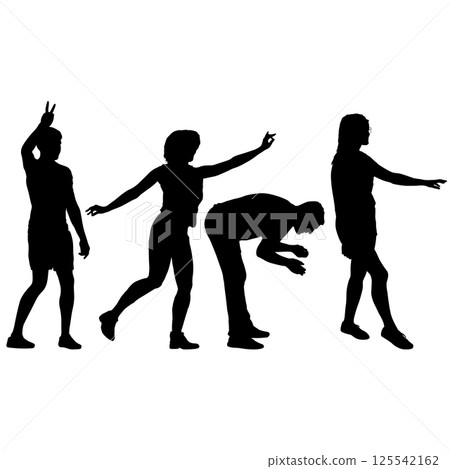 Man and woman dancing in different dynamic poses isolated silhouettes 125542162