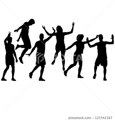 Man and woman dancing in different dynamic poses isolated silhouettes Man and woman dancing in different dynamic poses isolated silhouettes 125542167