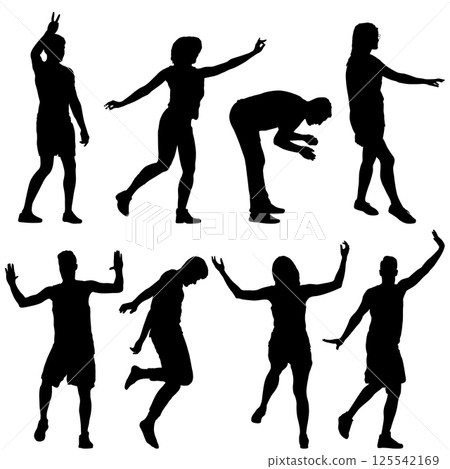 Man and woman dancing in different dynamic poses isolated silhouettes 125542169