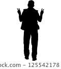 Man with raised arms isolated silhouette front view 125542178