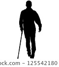 Man disabled walking with cane crutch isolated silhouette 125542180