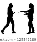 Woman giving another woman an advertising brochure isolated silhouette 125542189