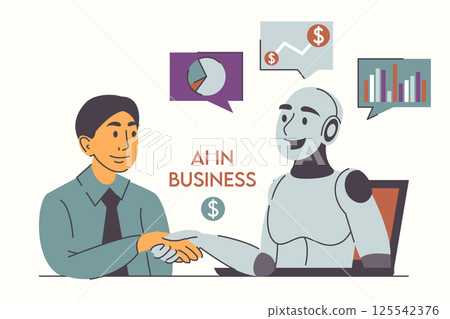 Robot helps businessman vector isolated Robot helps businessman vector isolated 125542376