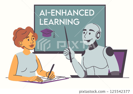 Robot teaching female person vector isolated 125542377