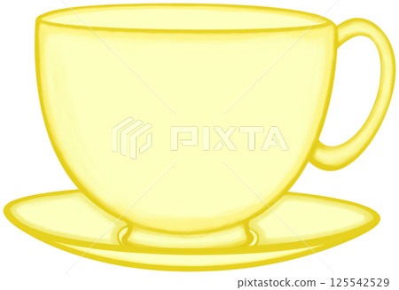 Lovely colors and style of white ceramic cup of hot coffee or hot tea yellow a coffee cup saucer. Lovely colors and style of white ceramic cup of hot coffee or hot tea yellow a coffee cup saucer. 125542529