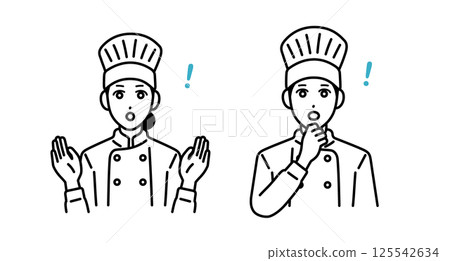 驚訝的男性和女性廚師頭像 125542634