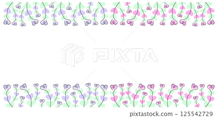 Outline Hearts shape branches on color Hearts Trendy Lavender Mint and pink Top and Bottom Frame Set 125542729