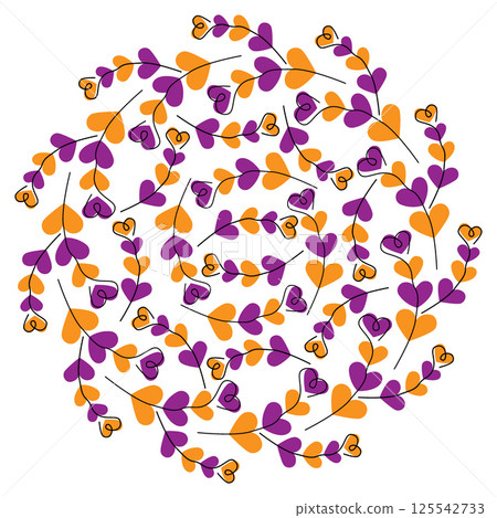 Freehand Heart Shape Branches in trendy Halloween Shades Circular Backdrop Texture Greeting Template Freehand Heart Shape Branches in trendy Halloween Shades Circular Backdrop Texture Greeting Template 125542733