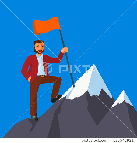 Business achievement, businessman attains success and reaches his aims 125542921