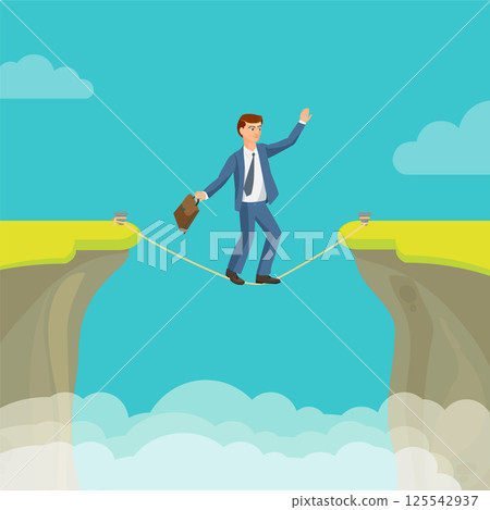 Abyss, gap concept with businessman, sky and clouds. Vector colorful illustration in flat style. 125542937