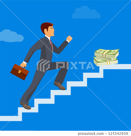 Business achievement, businessman attains success and reaches his aims 125542939