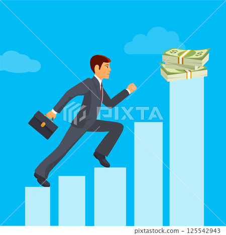 Business achievement, businessman attains success and reaches his aims 125542943