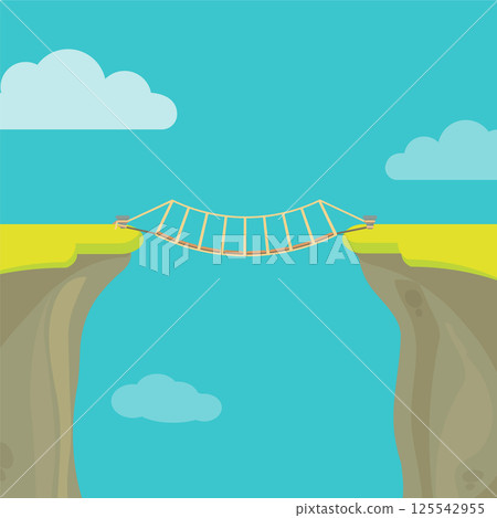 Abyss, gap or cliff concept with bridge sky and clouds. Abyss, gap or cliff concept with bridge sky and clouds. 125542955