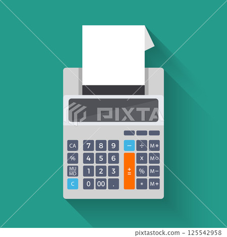Adding counting machine, vector flat illustration of calculator 125542958