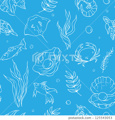 Seamless pattern with underwater world Seamless pattern with underwater world 125543053