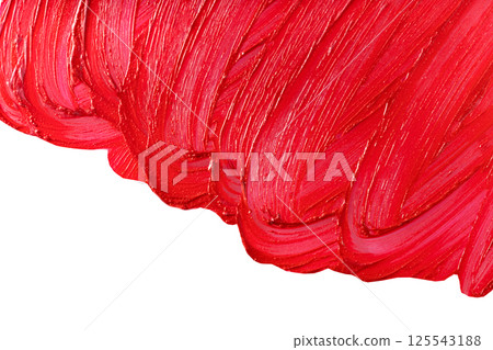 Red cosmetics smear pattern. Beauty product sample closeup. Liquid lipstick cosmetic isolated on white. Swatch matt backdrop. Makeup fashionable creamy texture Red cosmetics smear pattern. Beauty product sample closeup. Liquid lipstick cosmetic isolated on white. Swatch matt backdrop. Makeup fashionable creamy texture 125543188