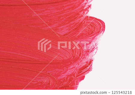 Red cosmetics smear pattern. Beauty product sample closeup. Liquid lipstick cosmetic isolated on white. Swatch matt backdrop. Makeup fashionable creamy texture Red cosmetics smear pattern. Beauty product sample closeup. Liquid lipstick cosmetic isolated on white. Swatch matt backdrop. Makeup fashionable creamy texture 125543218