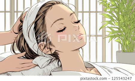 在度假村水療中心接受美容按摩的婦女 在度假村水療中心接受美容按摩的婦女 125543247
