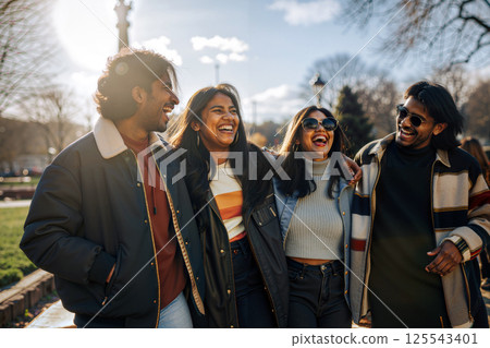 Friends Enjoying a Sunny Day at the Park While Laughing and Sharing Stories in the Afternoon 125543401